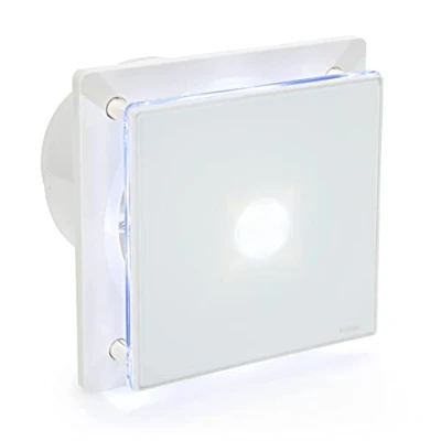 Imagen de STERR ventilador de baño 150 mm con válvula antirretorno y temporizador, lámpara LED, color blanco, funcionamiento silencioso, moderno para el baño, BFS150LT