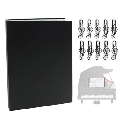 Imagen de Carpeta para Partituras, 40 Bolsillos A4 de Música Negra Almacenamiento Partituras Notas Hojas Piano, Guitarra, Violín con 10 Clips