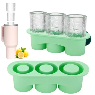 Imagen de Auauraintt Molde de silicona para cubitos hielo Stanley,cilindros huecos bandejas hielo,bandeja con tapa para,sin BPA, 20 40 oz accesorios (B)