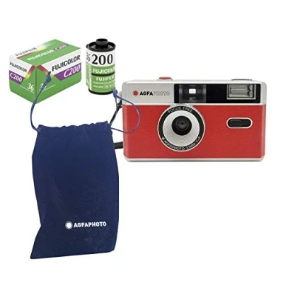 Imagen de AgfaPhoto Cámara de Fotos analógica 35 mm, Color Rojo + película batería