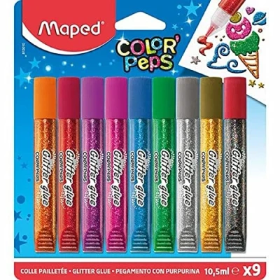 Imagen de Maped Purpurina Manualidades Niños 9 Tubos de Pegamento con Ideal para Decorar Creaciones Gran Precisión y Fluidez Alta Densidad 10,5 ml