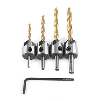 Imagen de 4pcs Avellanadores 3 6mm con llave, Avellanador Recubierta de Titanio Brocas Chafln HSS para Carpintera Escariador