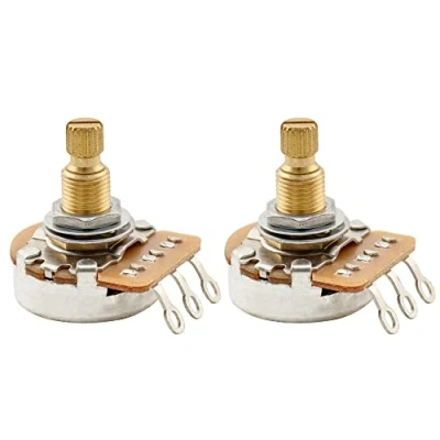 Imagen de Musiclily Pro HD A500K Latón Métrico Grueso 18 Estrías Split Shaft Potenciómetro Linear Taper para Guitarra Eléctrica Bajo(Set de 2)