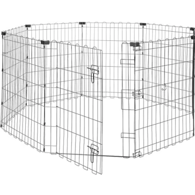 Imagen de Amazon Basics Parque de metal plegable para perros y mascotas 76 cm, con puerta Negro, Octogonal
