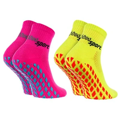 Imagen de Rainbow Socks Hombre Mujer Calcetines Antideslizantes de Deporte 2 Pares Rosa Amarillo Talla 42 43