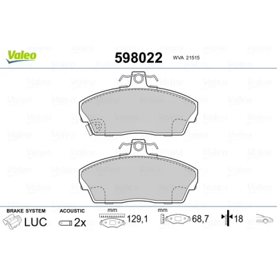 Imagen de VALEO 598022 Juego de pastillas freno Eje delantero con contacto avisador desgaste sin chapa antichirridos HONDA: CIVIC 6 Hatchback