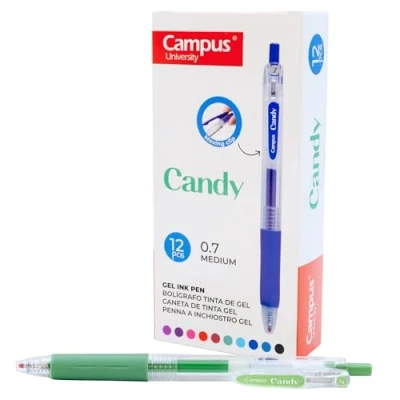 Imagen de Campus 12 Bolígrafos de Gel Candy, Colores Recargables con Trazo 0.7mm, Tinta Secado Rápido y Resistente al Agua (Bolígrafo, Verde, unidades)