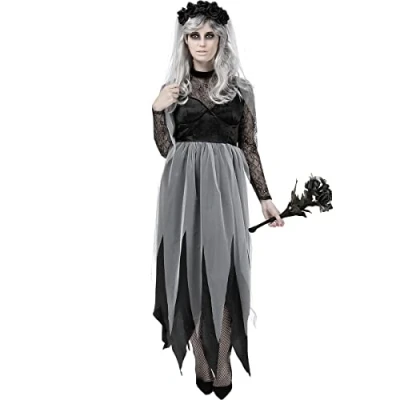 Imagen de Funidelia Disfraz de Novia fantasma para mujer Zombie, Cadáver, Terror adultos y divertidos accesorios Fiestas, Carnaval Halloween Talla XL Negro
