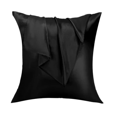 Imagen de Lirex 2 Paquetes Funda Almohada Satinado, Microfibra de Color Sólido Suave Sin Arrugas Resistente a la Decoloración Respirable (60 x 60 cm, Negro)