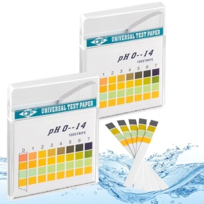 Imagen de ECENCE Tiras de prueba pH 200 unidades, papel para tornasol, rango medición 0 14, indicador universal, test ácidos acuarios, agua potable