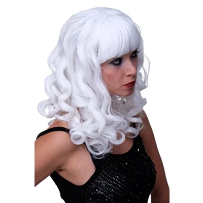 Imagen de WIG ME UP LM 142 P60 Peluca Mujer para Carnaval Halloween Diva vampiresa Hada rizos, Rizado, Flequillo, Largo Blanco