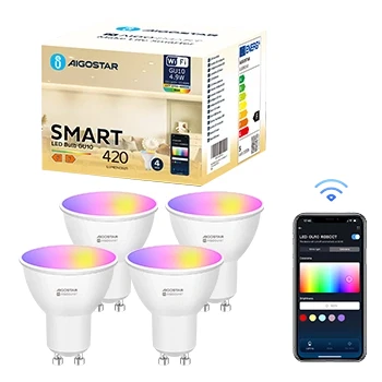 Imagen de Aigostar Bombilla Inteligente LED GU10 SL2 Bombillas Alexa 4.9W Wifi RGB &amp; 2700K 6500K Regulable, Controladas por APP, Conexión rápida Compatible Con Google Home/Alexa, 4 Unidads