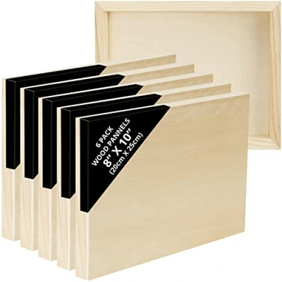 Imagen de Belle Vous Lienzos para Pintar de Madera Sin Acabado (Pack 6) 20 x 25 cm Tableros Tilo Medios Mixtos, Vertidos, Manualidades, Encáustica