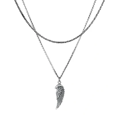 Imagen de Kuzzoi Collar de Plata ley 925 oxidado para hombre con colgante ala (9 mm), cadena estilo bohemio, esterlina
