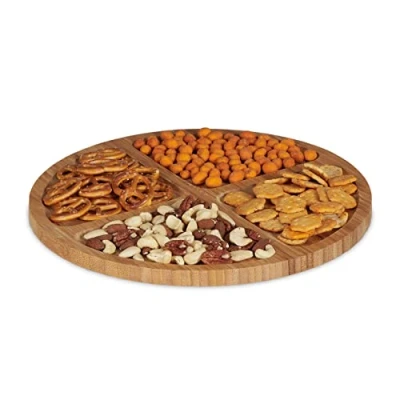 Imagen de Relaxdays Plato Servir Aperitivos Diseño Redondo, Tabla Quesos y Embutidos Bambú, Fuente Tentempié, Ø 33 cm, Natural