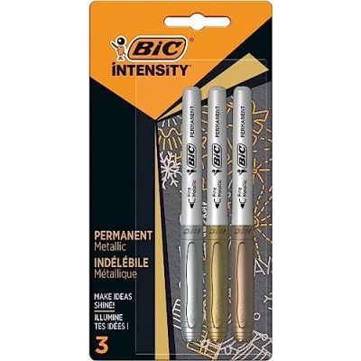 Imagen de BIC Intensity rotuladores Permanentes Color Metal, Pack de 3 punta redonda, colores metálicos