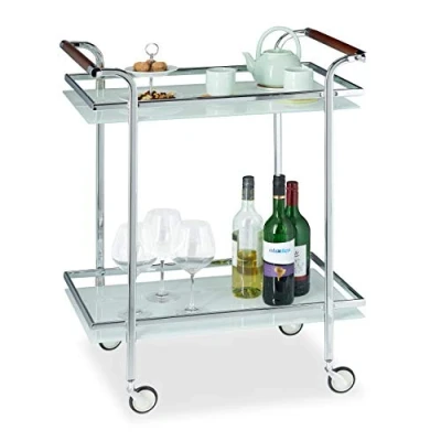 Imagen de Relaxdays Camarera con 2 Repisas, Cristal Esmerilado, Plateado, 85 x 66 43 cm, Acero