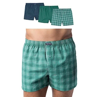 Imagen de Snocks Calzoncillos Hombre Boxer Tela Corte Americano 100% Algodón Orgánico Pack 3 Talla XXL Diseño: Mix Verde mar (Cuadritos/Cuadros Grandes/Liso)