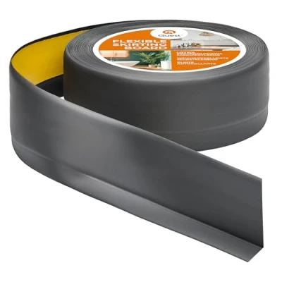 Imagen de Quest Rodapiés Flexible Autoadhesivo 50 mm x 20 Rodapié Plegable para Cocina Baño Cinta de sellado Perfil PVC Estanco Decorativo 25 Metros Gris Oscuro