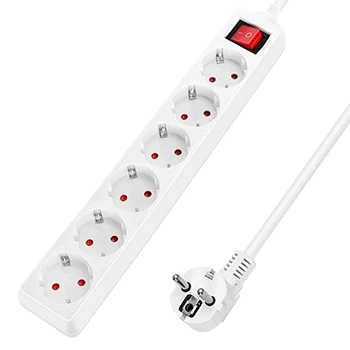 Imagen de Aigostar Regleta alargador de 6 enchufes con cable 1,5 metros e interruptor. Color Blanco