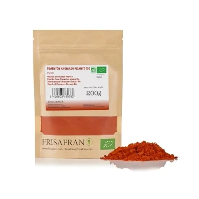 Imagen de FRISAFRAN Pimentón Ahumado picante en polvo 200g pimenton molido Ecológico español Alto nivel vitaminas y minerales sin gluten Origen Murcia