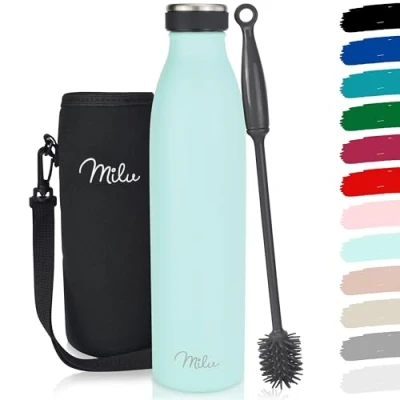 Imagen de Milu Termo Botella de Agua 500ml, 750ml, 1l Acero Inoxidable Aislamiento Vacío Doble Pared Libre BPA (Menta, 750ml)