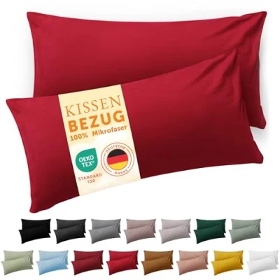 Imagen de Blumtal Fundas de Almohada 40x60 cm (Juego 2) cojín Microfibra para sofá con Cremallera, Extra Suaves y Lavables, Certificado Oeko Tex Rojo