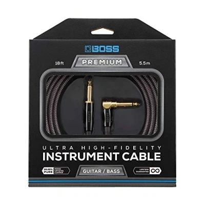 Imagen de Cable de instrumento fidelidad ultraalta BOSS BIC P18A 18ft / 5.5m Conectores 1/4&quot; chapados en oro 24 qte recto a ángulo Para guitarra y bajo, con un sonido superior