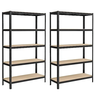 Imagen de SONGMICS Juego de 2 Estanterías Pesadas 5 Niveles, Estantería Acero, Montaje sin Tornillos, Instrumentos, Garaje, Almacén, Trastero, Carga 750 kg, 60 x 120 200 cm, Negro GLR060B02