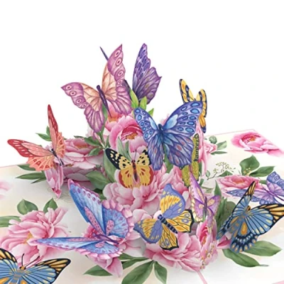 Imagen de MOKIO® Tarjeta de Mariposa Pop Up Flores con Mariposas felicitación 3D para un cumpleaños, jubilación o como cupón, regalo emergente sobre