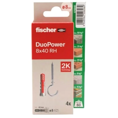 Imagen de fischer Duopower 8x40 Con Hembrilla Abierta 2U, Tacos para pared multimaterial, sirven Colgar Bicicletas, Cuadros, Armarios, Soportes de Televisión, Estanterías, Muebles.