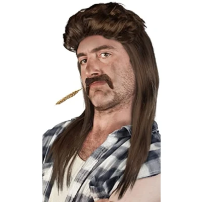 Imagen de SET con Peluca Mullet + Barba Proll Rubio Morena Gris Negro (Marrón Barba)