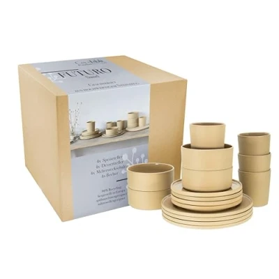 Imagen de CreaTable, 21525 Serie Futuro Vajilla de 16 piezas gres, apta para lavavajillas y microondas, fabricada en Portugal
