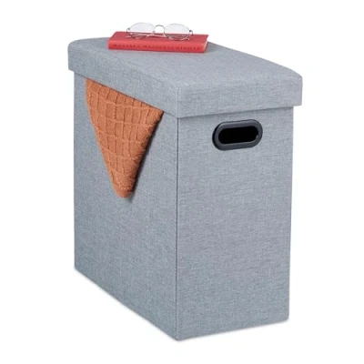 Imagen de Relaxdays Gris con Espacio de Almacenamiento Taburete Plegable Sitio Almacenaje, Acolchado, Tela, para Salón y Pasillo, 49 x 48,5 27 cm, Tablero Fibras