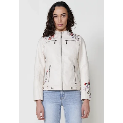 Imagen de Koroshi Chaqueta de cuero sintético, Mujer, Talla: Small, Crudo off white