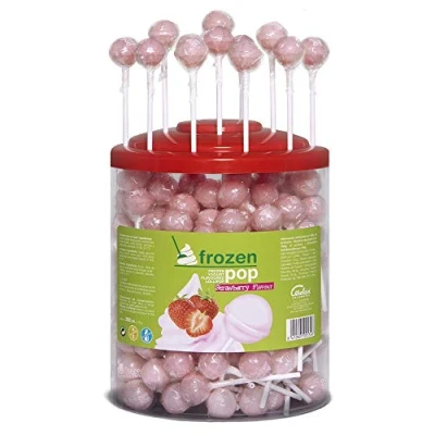 Imagen de Caramelos Cerdán Caramelo con Palo Sabor Yogur de Fresa Frozen Pop Duro Sin Gluten ni Alérgenos Ideal para Fiestas, Navidad y Cumpleaños Tarro 200 Unidades