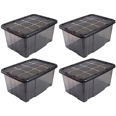 Imagen de AC Pack de 4 Cajas Almacenamiento Fabricado en plástico Contenedor para almacenar Juguetes, Libros, Ropa, Mantas N.º 18 (Negro) 29,7 x 61,5 45 cm 60 litros