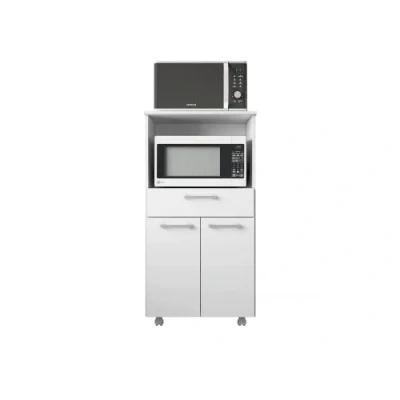 Imagen de Buyqualia Mueble de Cocina para microondas con Ruedas, aparador Auxiliar en Color Blanco (Alto 118cm / Ancho 61 cm/Fondo 49 cm)