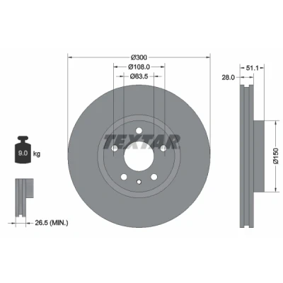 Imagen de TEXTAR Disco de freno FORD: Mondeo 5, 5 Kombi PRO 28mm 05/06 108mm ventilación interna revestido 92268603 2017128,2037502,5202199,5322975