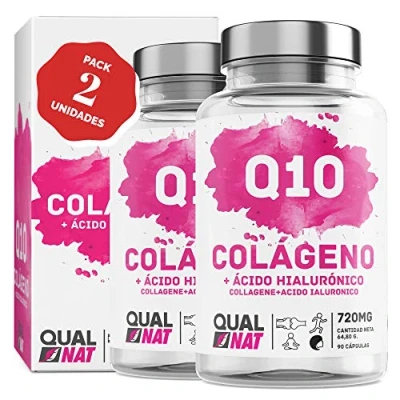 Imagen de Colágeno con Q10 y Ácido Hialurónico Suplemento para Articulaciones, Piel Huesos Formato de 180 Cápsulas Enriquecido Magnesio Vitamina C Combate el Envejecimiento QUALNAT