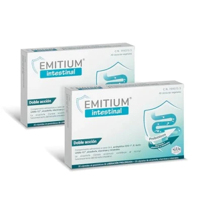 Imagen de [Pack de 2] Probióticos para Intestino y Colon Alivio Diarrea, Gases, SII Flora Digestiva Alcachofa, Zinc Vitaminas Prebióticos Naturales 80 Cápsulas EMITIUM Intestinal