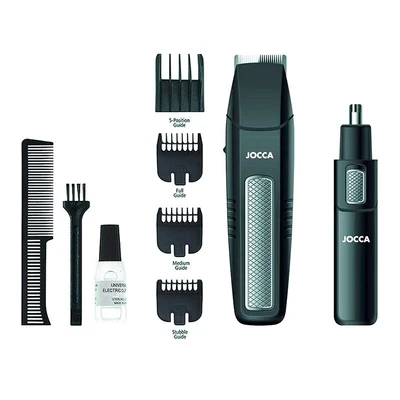 Imagen de JOCCA Set de Afeitado con 4 Peines, Recortador nariz y Orejas/ Cortapelos para Barba Bigote Patillas Línea del Cuello/ Acero Alto Rendimiento