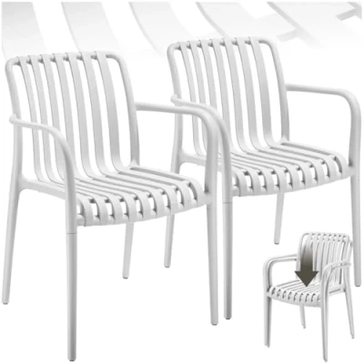 Imagen de TecTake® Sillas Terraza Exterior Apilables, Plástico Resistente, Antideslizante, Fácil de Montar, Muebles Resistentes, Jardin Set 2 con Reposabrazos Blanco