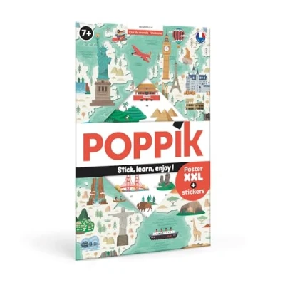 Imagen de POPPIK 1841167 póster Adhesivo, de Aprendizaje Interactivo con Pegatinas, Mapa del Mundo multilingüe, para niños a Partir 7 años, mapas, Color Viajes mundiales, 68 x 100 cm (PPK DIS025)