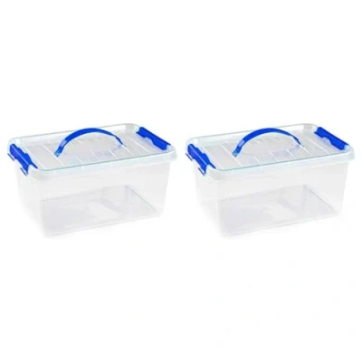 Imagen de AC Pack de 2 Cajas ordenación plástico Transparente con asa Nº 22. Contenedor para almacenar Juguetes, Libros, Ropa, Mantas. Capacidad 8 litros. Dimensiones Aprox.: 15,5 x 34 22,5 cm