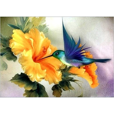 Imagen de Abillyn Kit de punto cruz bordado colibrí y flores estampadas con patrón impreso inicio (colibrí)