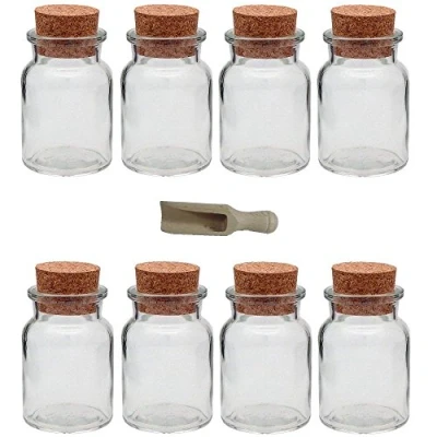 Imagen de Viva Haushaltswaren 30547 Juego de 8 Vasos para Especias (tapón Corcho, Cristal, 150 ml, Incluye Pala 7,5 cm Madera)
