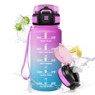 Imagen de HoneyHolly Botella Agua, 500 ml con Pajita, Cantimplora, Prueba de Fugas, Agua Niños Colegio, Libre BPA, Cantimplora para Niños, Deporte, Running, Gimnasio, Bicicleta