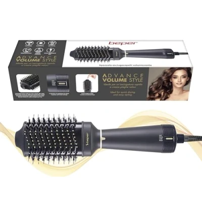 Imagen de BEPER P301PIS102 Cepillo secador voluminizador, 1200W, Alisador, Voluminizador y rizador, 3 Ajustes de temperatura 2 Velocidades, Mango ergonómico Cable giratorio, Negro