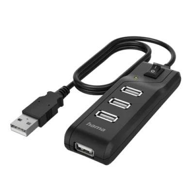 Imagen de Hub USB/Concentrador Hama 00200118, De 1x USB 2.0 a 4x 2.0, 1.8 m, 480 Mbps, Negro